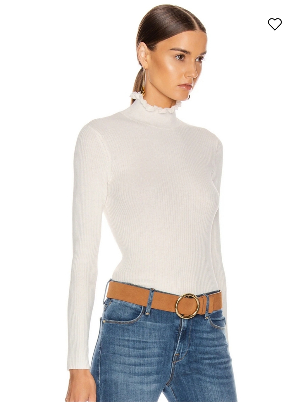 Frame Denim Cream Ribbed Ruffle Mock Neck Sweater - Picture 2 of 13